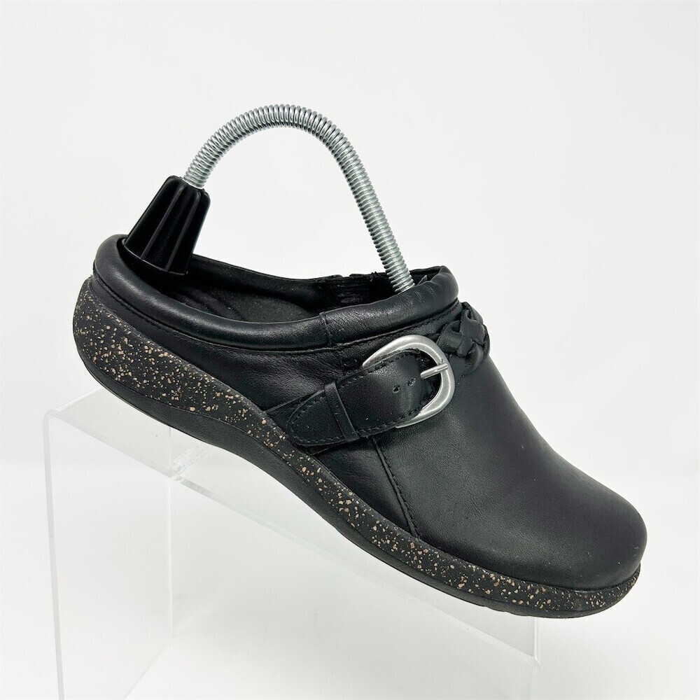 Aetrex Libby Clogs Womens Black Slip On Comfort Braided Strap Buckle Size 8.5